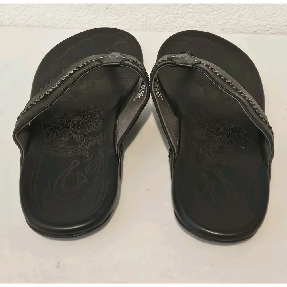 Olukai Mea Ola Mano Men's Sandals Flip Flops Black / Dk Shadow Size 15